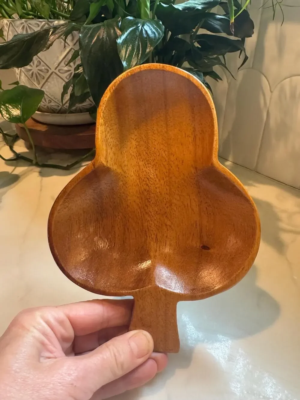 Vintage Monkey Pod Teak Wood Clover Dish - Midcentury Trinket or Serving Tray